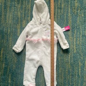Penelope Mack White Hooded Footie with Pink Accents 6-9 mo NWT